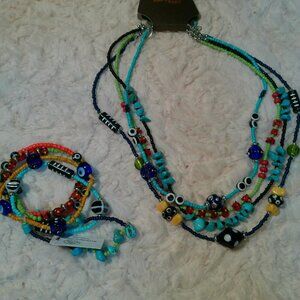 Treska strand beaded mixed trade beads multi color necklace & bracelet